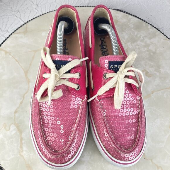 Sperry Shoes Womens 7 Pink Sequin Biscayne Classic Driving Slip On Boat Loafers - Picture 4 of 12